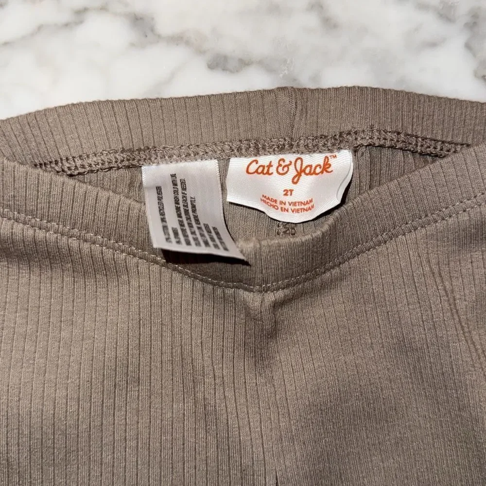 Cat & Jack White Ruffle Top with Navy and Tan Leggings Bundle 2T